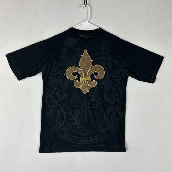 Avirex T-Shirt Mens Medium Black fleur-de-lis Embroidered Single Stitch Y2k VTG - Picture 1 of 8